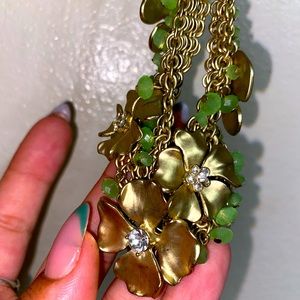 Green, gold Floral Costume necklace